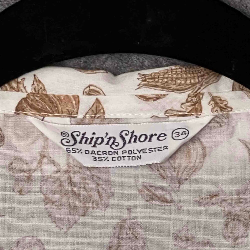 Ship'n Shore Floral Corn Print Short Sleeve Blouse Size 34 Brown & White Resort - Picture 4 of 6